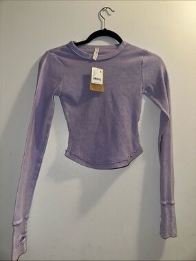 Free People Lavender Long Sleeve Lettuce Hem Ribbed Top
